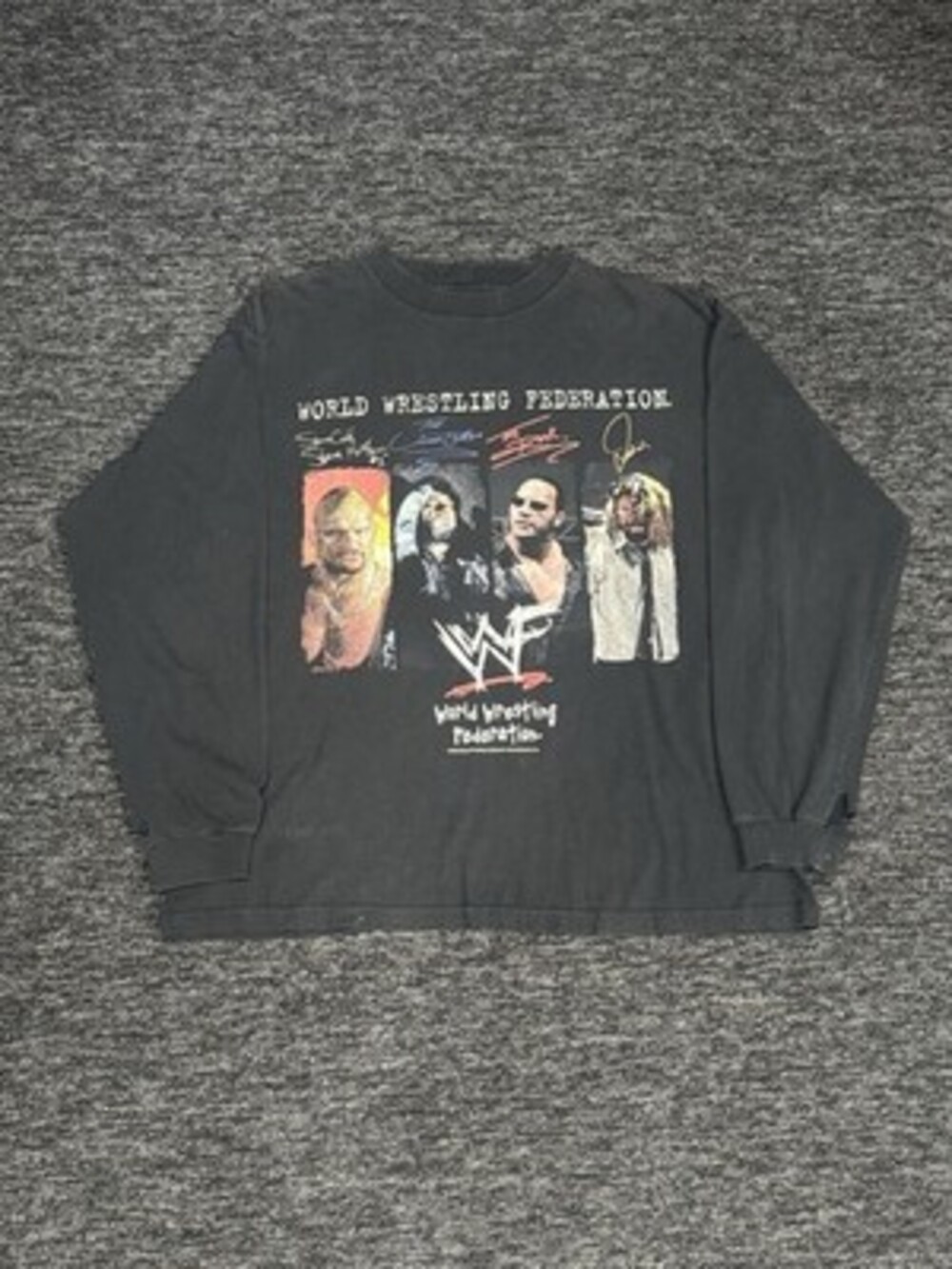 Vintage WWF Stone Cold Undertaker The Rock Mankind Long Sleeve T Shirt Black XL
